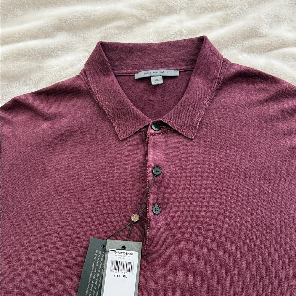 John Varvatos Men's Deep Burgundy 100% superior cotton long sleeve Polo Shirt